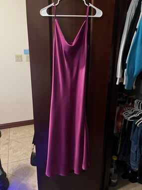 Magenta Satin Cowl Slip Dress with Adjustable Straps